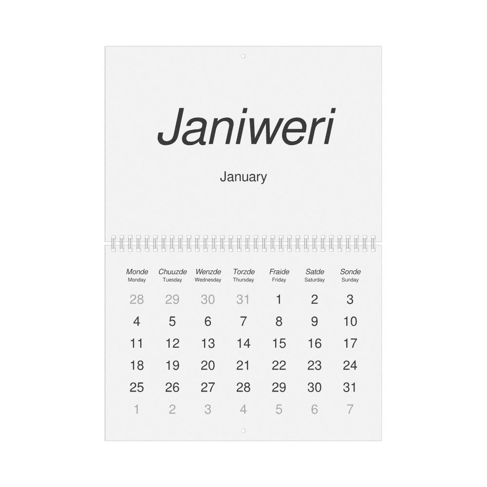 Leskoff 2027 Wall Calendar, Jamaican Patois/English-Labeled, Monday-Start Layout, Wire-Bound, 11.7 x 8.3 in (29.7 x 21.0 cm), image 1 of 1