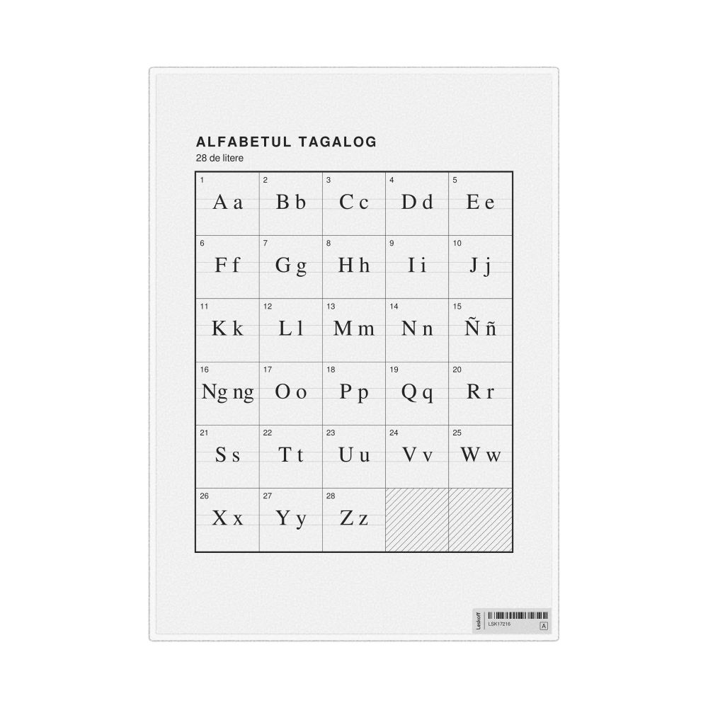 Leskoff Tagalog Alphabet Chart, 8.3 x 11.7 in (21.0 x 29.7 cm, Desk Chart, Laminated), Romanian-Labeled, image 1 of 2