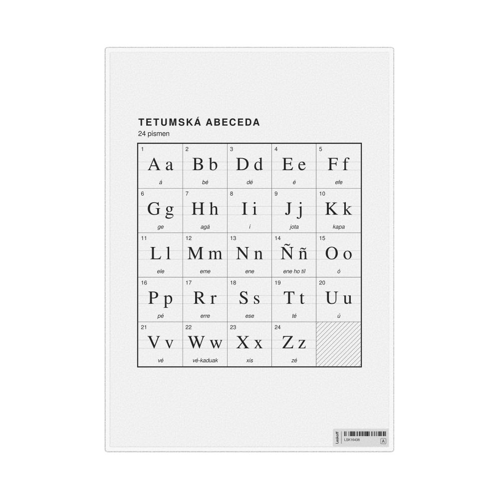 Leskoff Tetum Alphabet Chart, 8.3 x 11.7 in (21.0 x 29.7 cm, Desk Chart, Laminated), Czech-Labeled, image 1 of 2
