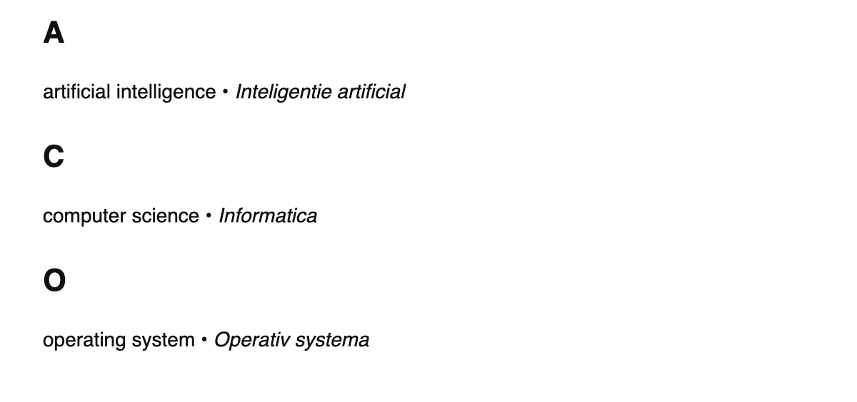 Computer science terms in Interlingue
