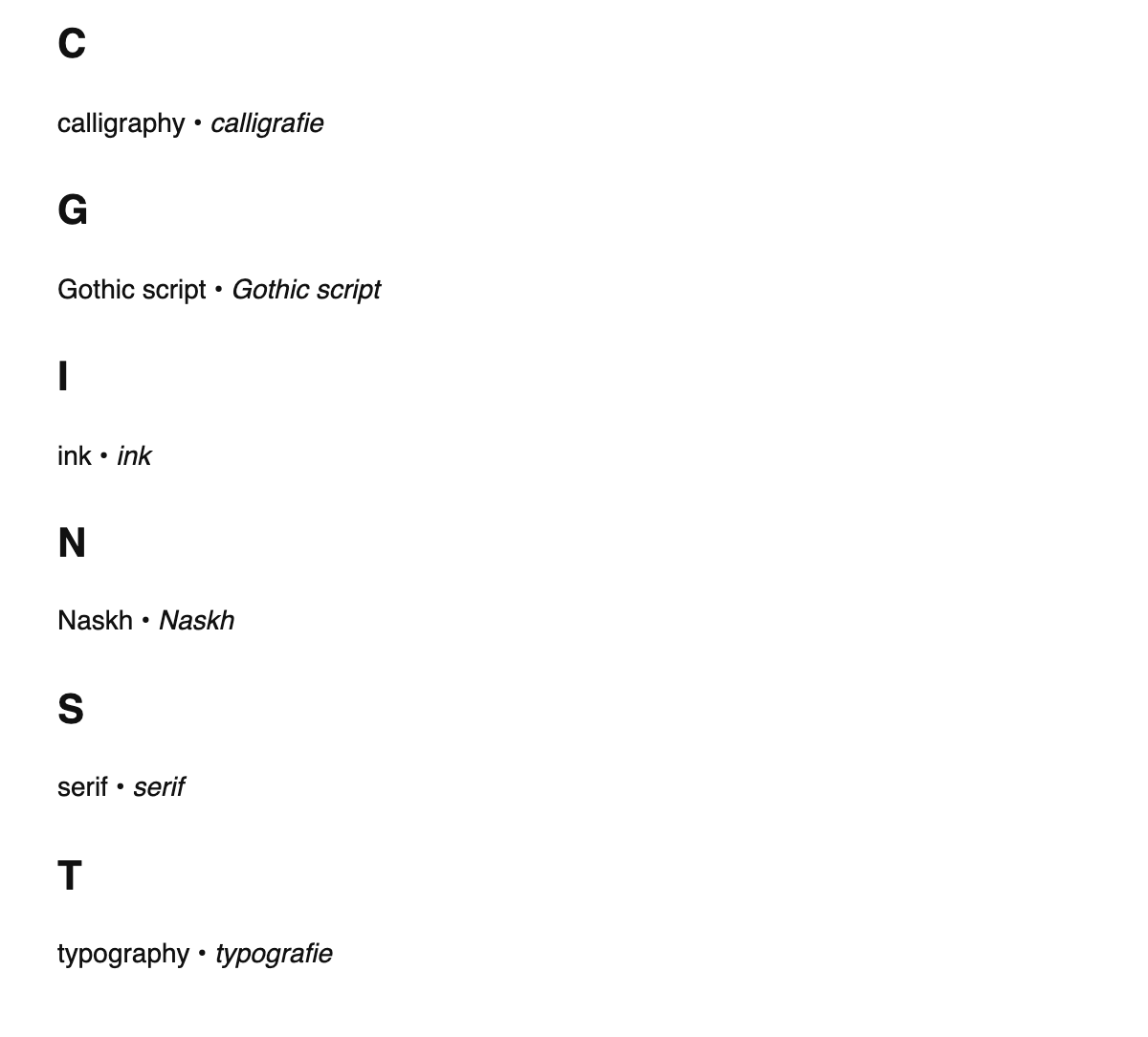 Calligraphy terms in Scots