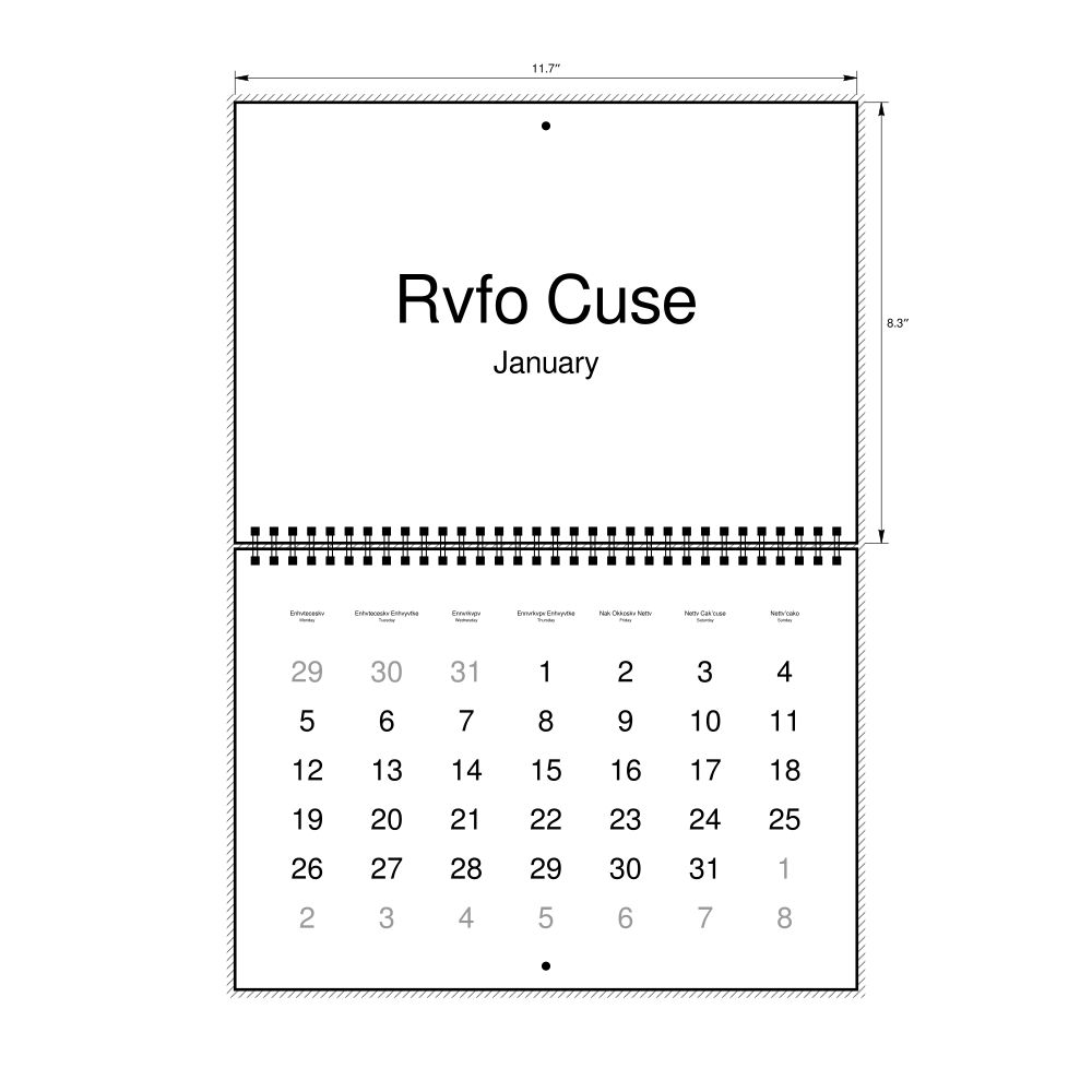 Leskoff 2026 Wall Calendar, Muscogee/English-Labeled, Monday-Start Layout, Wire-Bound, 11.7 x 8.3 in (29.7 x 21.0 cm), image 1 of 1