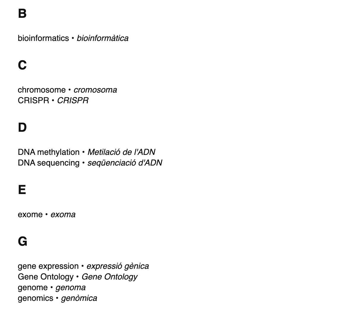 Genomics terms in Catalan