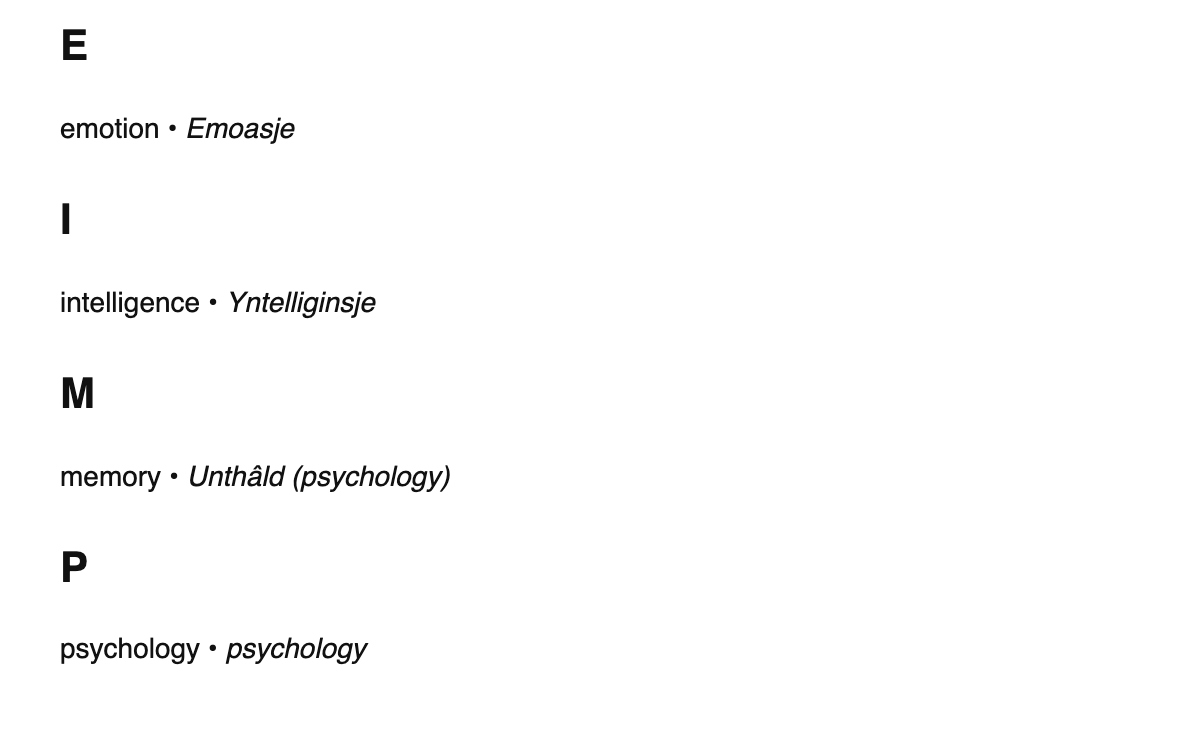Psychology terms in West Frisian