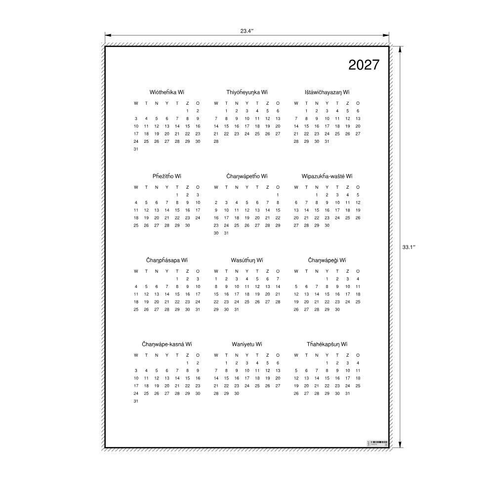Leskoff 2027 Wall Calendar, Lakota-Labeled, Sunday-Start Layout, Poster / Wall Print, 23.4 x 33.1 in (59.4 x 84.1 cm), image 2 of 2