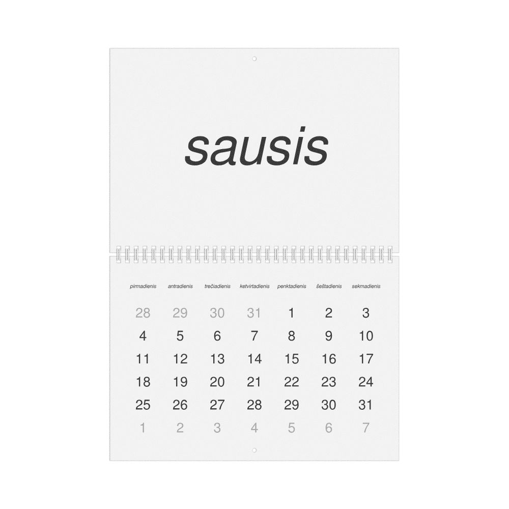 Leskoff 2027 Wall Calendar, Lithuanian-Labeled, Monday-Start Layout, Wire-Bound, 11.7 x 8.3 in (29.7 x 21.0 cm), image 1 of 1