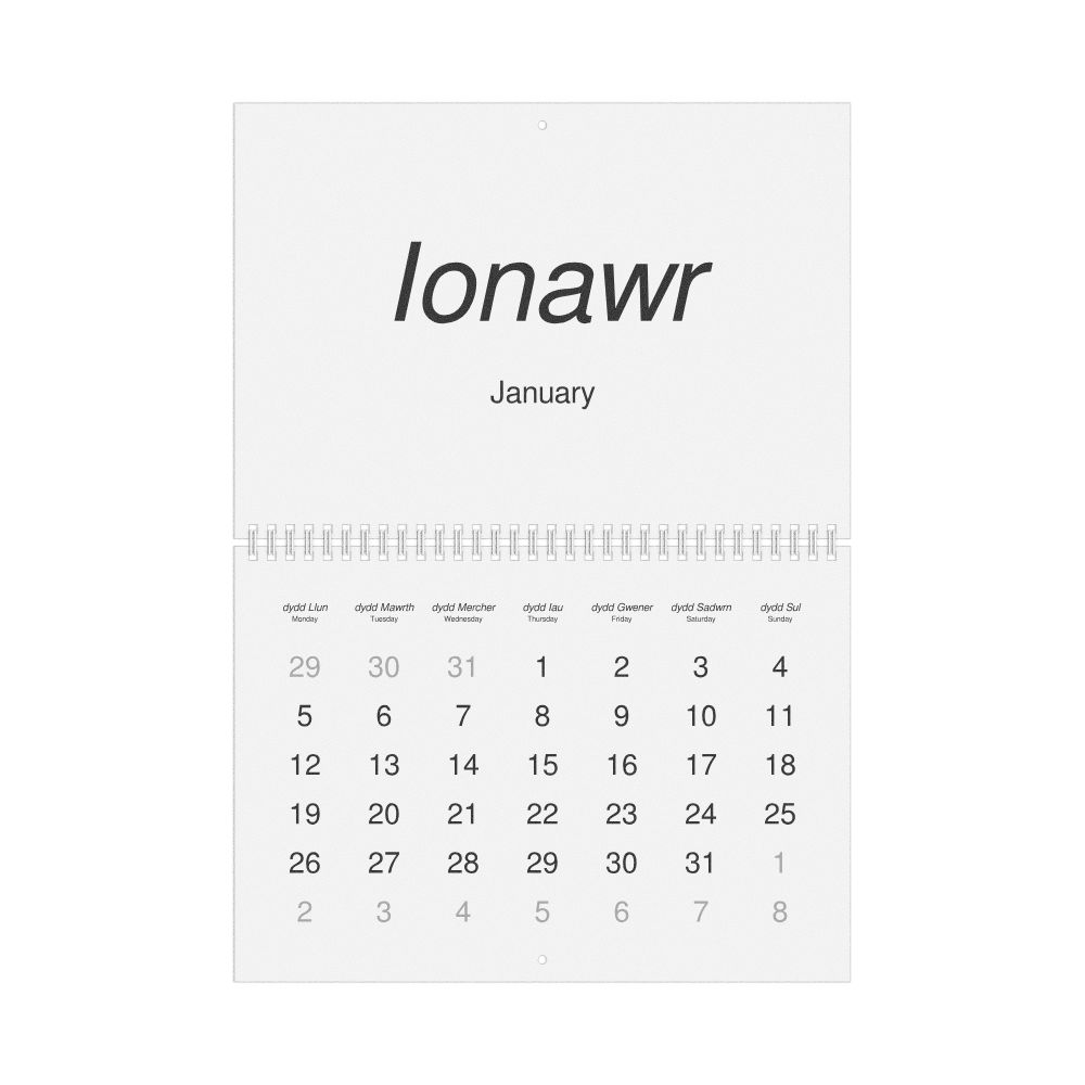 Leskoff 2026 Wall Calendar, Welsh/English-Labeled, Monday-Start Layout, Wire-Bound, 11.7 x 8.3 in (29.7 x 21.0 cm), image 1 of 1