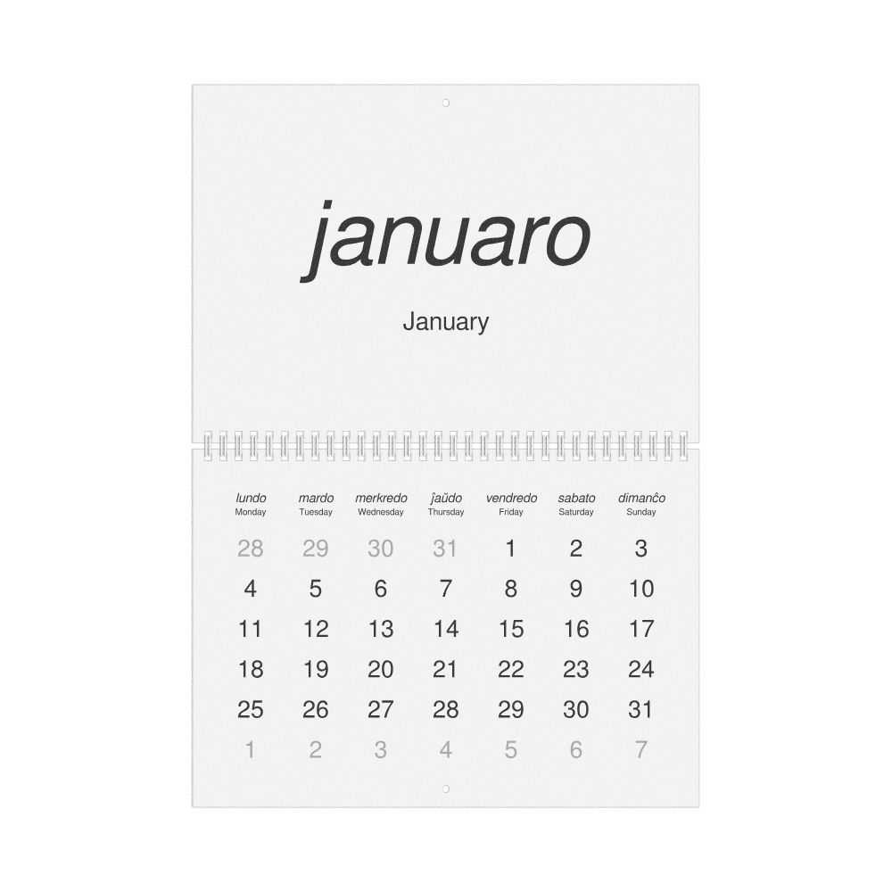 Leskoff 2027 Wall Calendar, Esperanto/English-Labeled, Monday-Start Layout, Wire-Bound, 11.7 x 8.3 in (29.7 x 21.0 cm), image 1 of 1
