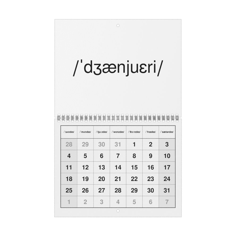 Leskoff 2026 Phonetic Wall Calendar, IPA-Labeled (English), Sunday-Start Layout, Wire-Bound, 11 x 8.5 in (27.9 x 21.6 cm), image 1 of 1