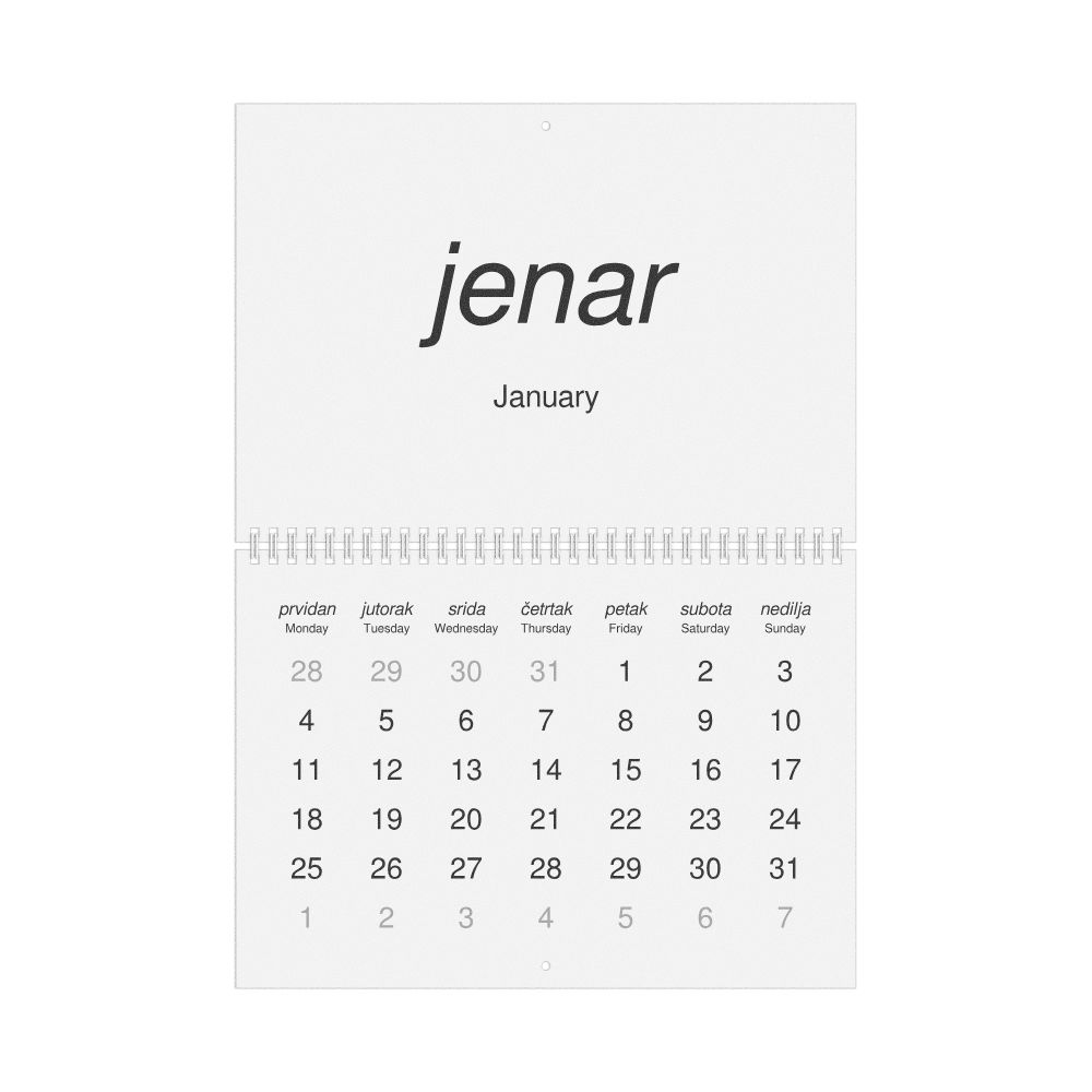 Leskoff 2027 Wall Calendar, Slavomolisano/English-Labeled, Monday-Start Layout, Wire-Bound, 11.7 x 8.3 in (29.7 x 21.0 cm), image 1 of 1