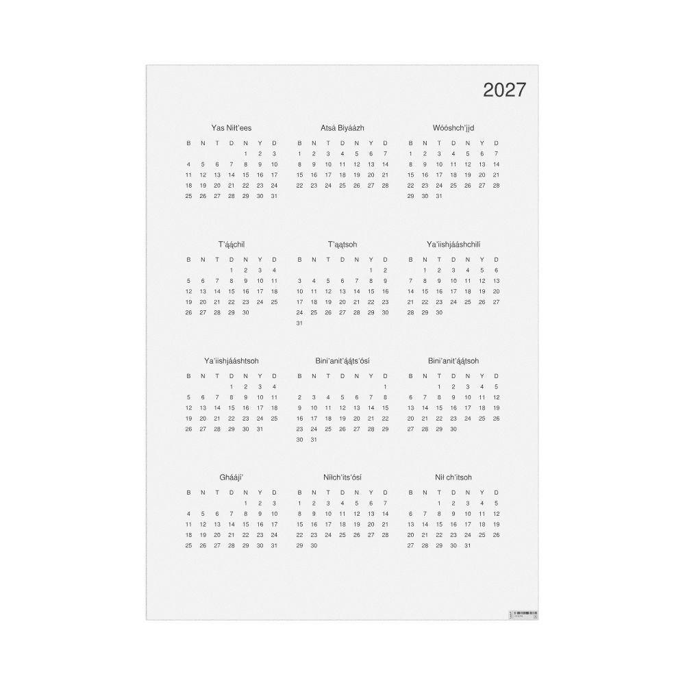 Leskoff 2027 Wall Calendar, Navajo-Labeled, Monday-Start Layout, Poster / Wall Print, 23.4 x 33.1 in (59.4 x 84.1 cm), image 1 of 1