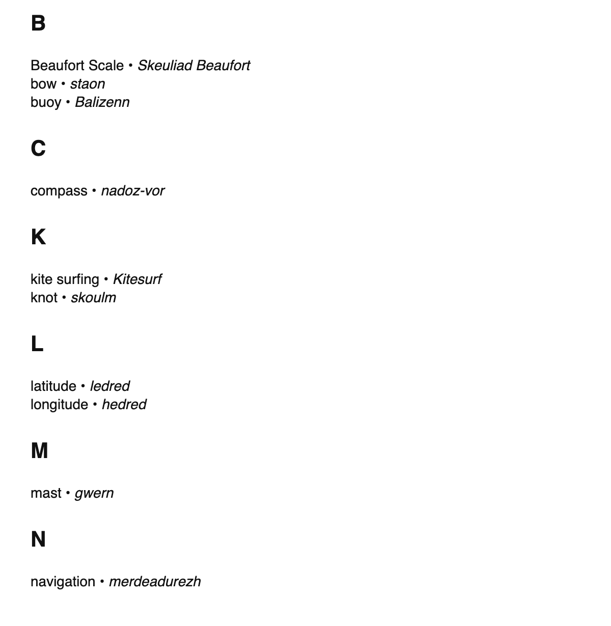 Sailing terms in Breton