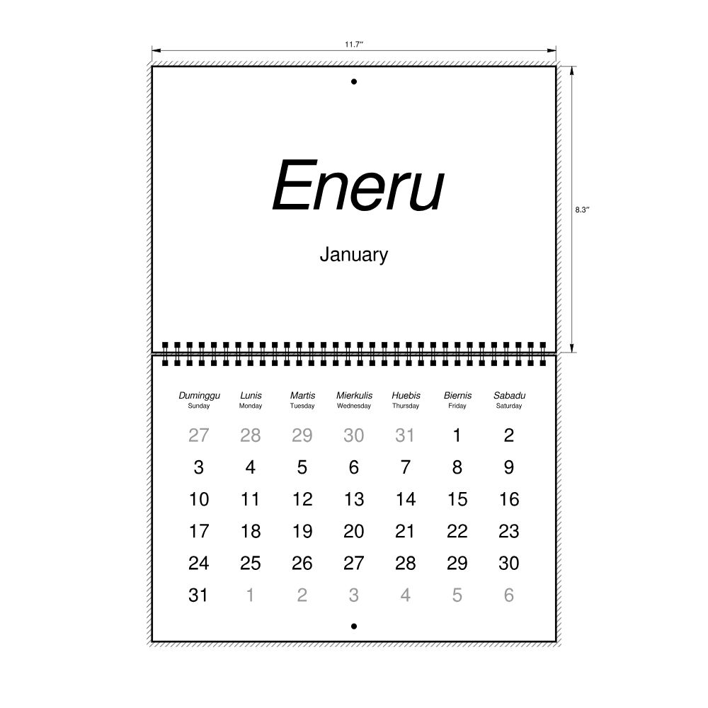 Leskoff 2027 Wall Calendar, Kapampangan/English-Labeled, Sunday-Start Layout, Wire-Bound, 11.7 x 8.3 in (29.7 x 21.0 cm), image 2 of 2