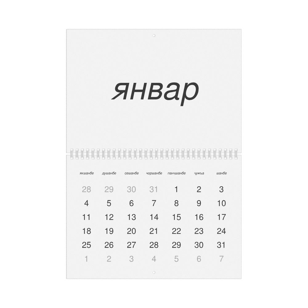 Leskoff 2026 Wall Calendar, Tajik-Labeled, Sunday-Start Layout, Wire-Bound, 11.7 x 8.3 in (29.7 x 21.0 cm), image 1 of 1
