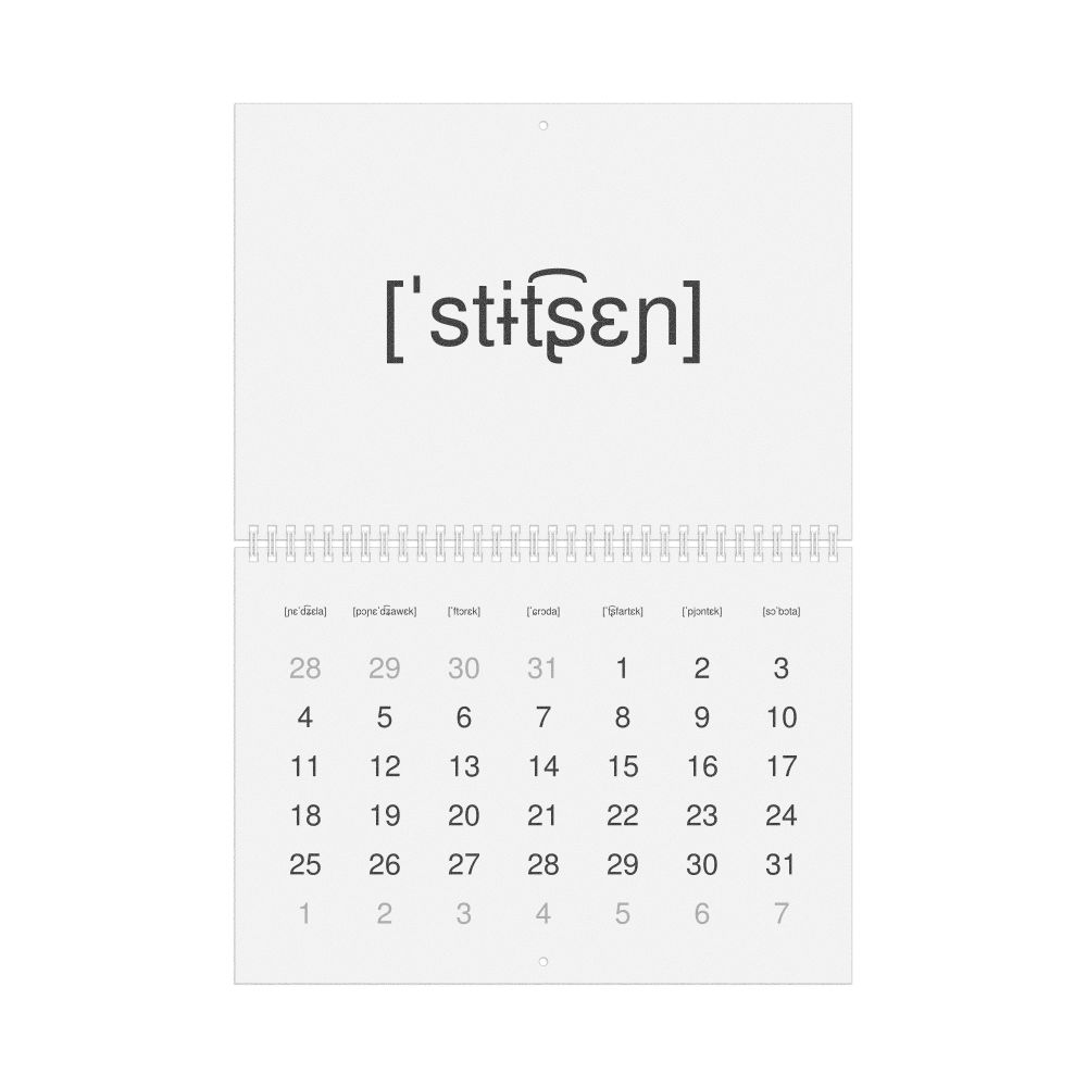 Leskoff 2026 Phonetic Wall Calendar, IPA-Labeled (Polish), Sunday-Start Layout, Wire-Bound, 11.7 x 8.3 in (29.7 x 21.0 cm), image 1 of 1