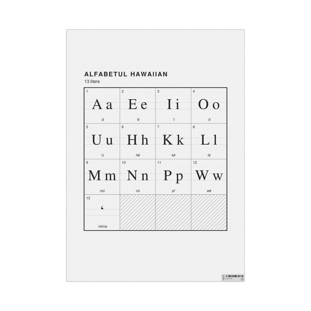 Leskoff Hawaiian Alphabet Chart, 23.4 x 33.1 in (59.4 x 84.1 cm, Poster / Wall Chart), Romanian-Labeled, image 1 of 2