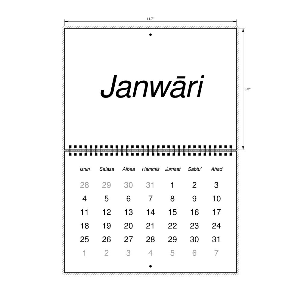 Leskoff 2027 Wall Calendar, Tausug-Labeled, Monday-Start Layout, Wire-Bound, 11.7 x 8.3 in (29.7 x 21.0 cm), image 2 of 2
