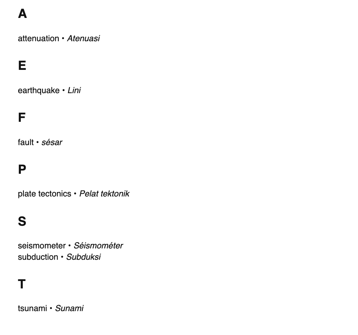 Seismology terms in Sundanese