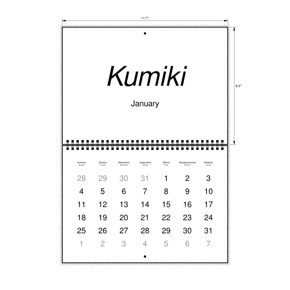 Leskoff 2027 Wall Calendar, Kaurna/English-Labeled, Monday-Start Layout, Wire-Bound, 11.7 x 8.3 in (29.7 x 21.0 cm), image 2 of 2