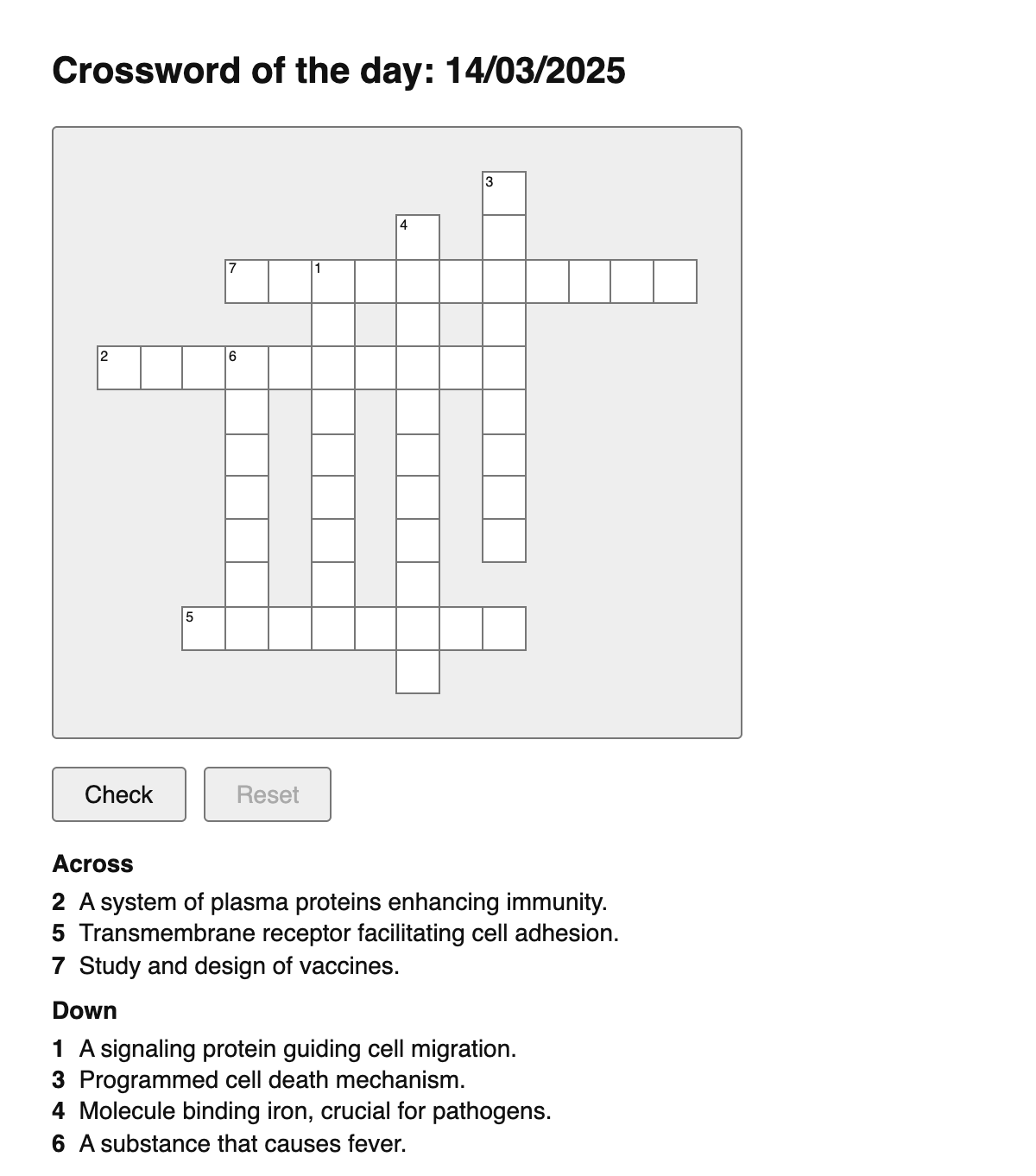 Immunology Crossword