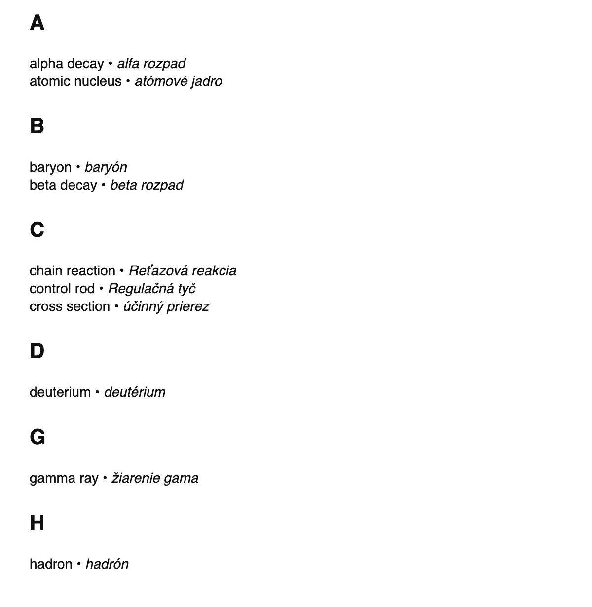 Nuclear physics terms in Slovak