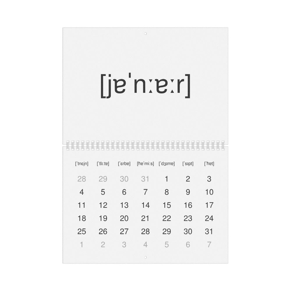 Leskoff 2027 Phonetic Wall Calendar, IPA-Labeled (Maltese), Monday-Start Layout, Wire-Bound, 11.7 x 8.3 in (29.7 x 21.0 cm), image 1 of 1
