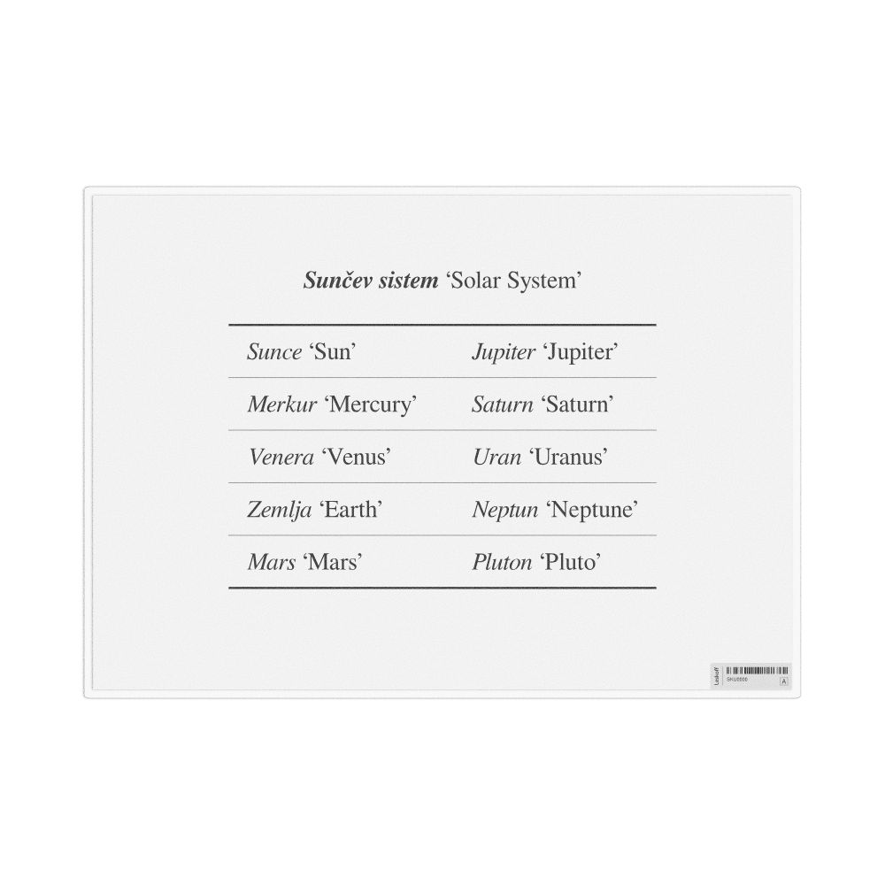 Leskoff Solar System in Bosnian, Desk Chart, 11.7 x 8.3 in (29.7 x 21.0 cm), image 1 of 1