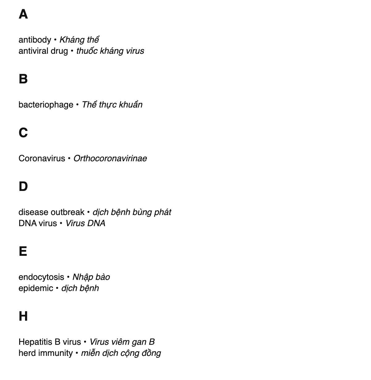 Virology terms in Vietnamese