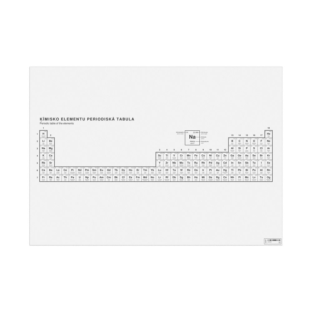 Leskoff Periodic Table Chart, 33.1 x 23.4 in (84.1 x 59.4 cm, Poster / Wall Chart), 32-Column Layout, Latvian/English-Labeled, image 1 of 2