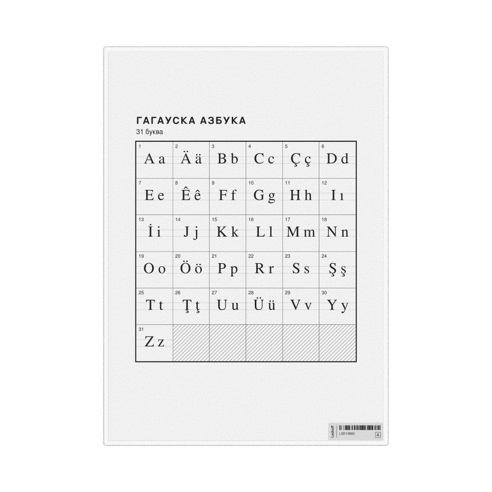 Leskoff Gagauz Alphabet Chart, 8.3 x 11.7 in (21.0 x 29.7 cm, Desk Chart, Laminated), Macedonian-Labeled, image 1 of 2