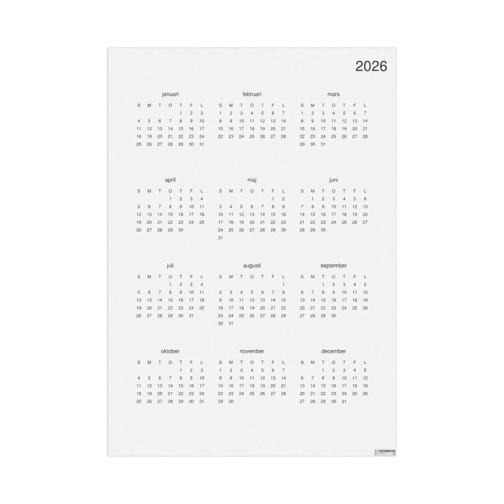 Leskoff 2026 Wall Calendar, Swedish-Labeled, Sunday-Start Layout, Poster / Wall Print, 23.4 x 33.1 in (59.4 x 84.1 cm), image 1 of 1