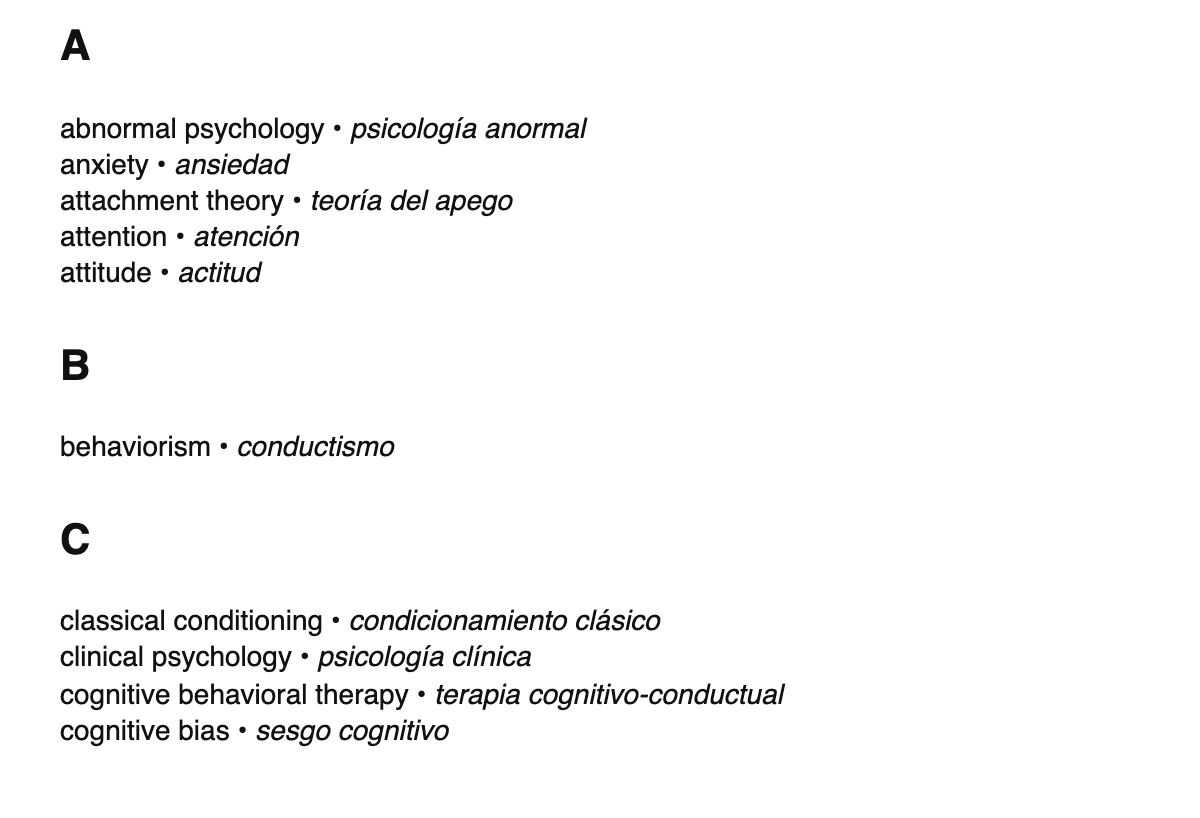 Psychology terms in Spanish