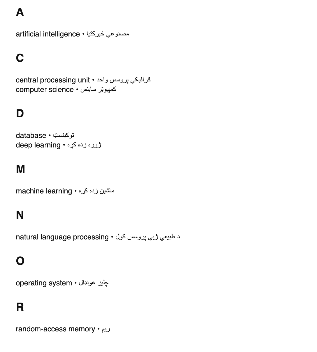 Computer science terms in Pashto