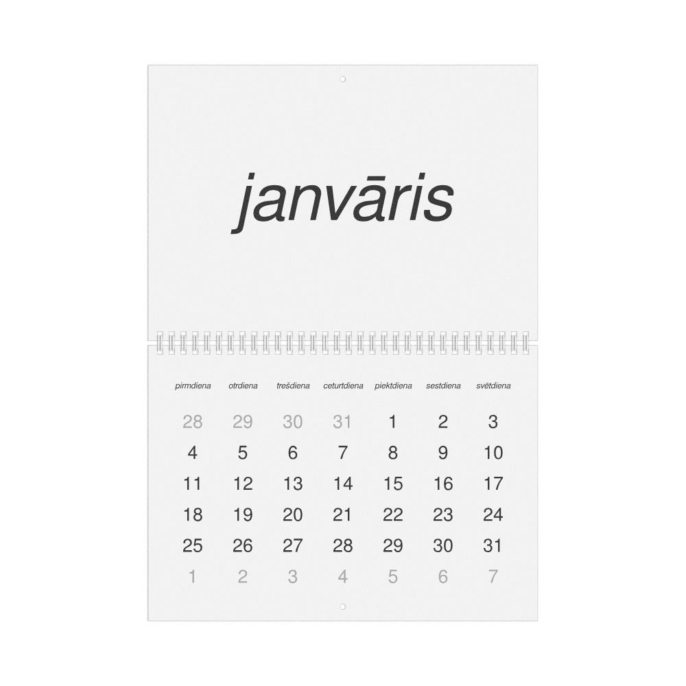 Leskoff 2027 Wall Calendar, Latvian-Labeled, Monday-Start Layout, Wire-Bound, 11.7 x 8.3 in (29.7 x 21.0 cm), image 1 of 1