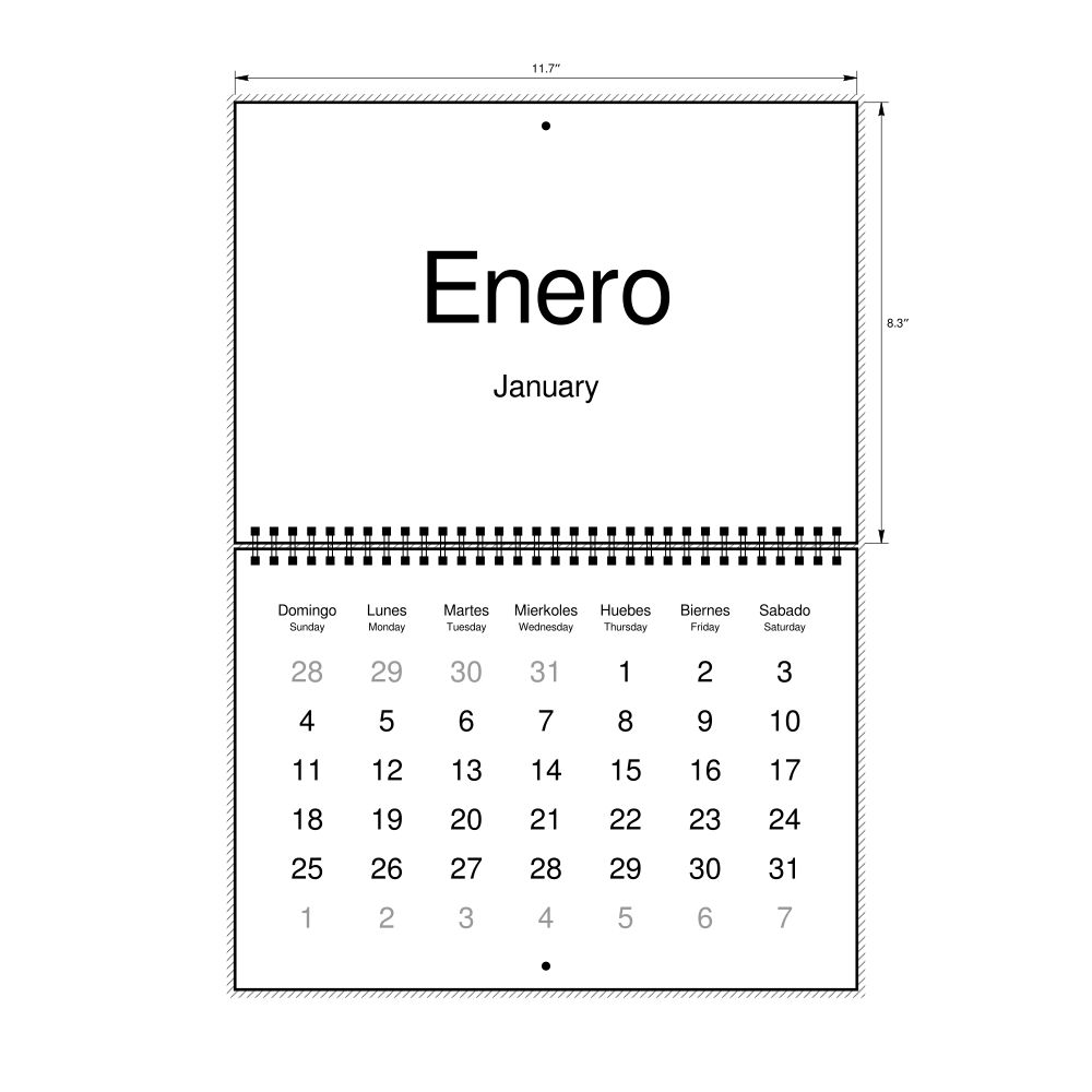 Leskoff 2026 Wall Calendar, Ilocano/English-Labeled, Sunday-Start Layout, Wire-Bound, 11.7 x 8.3 in (29.7 x 21.0 cm), image 1 of 1