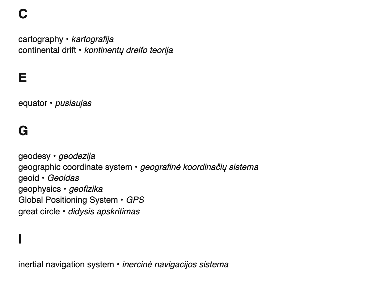 Geodesy terms in Lithuanian
