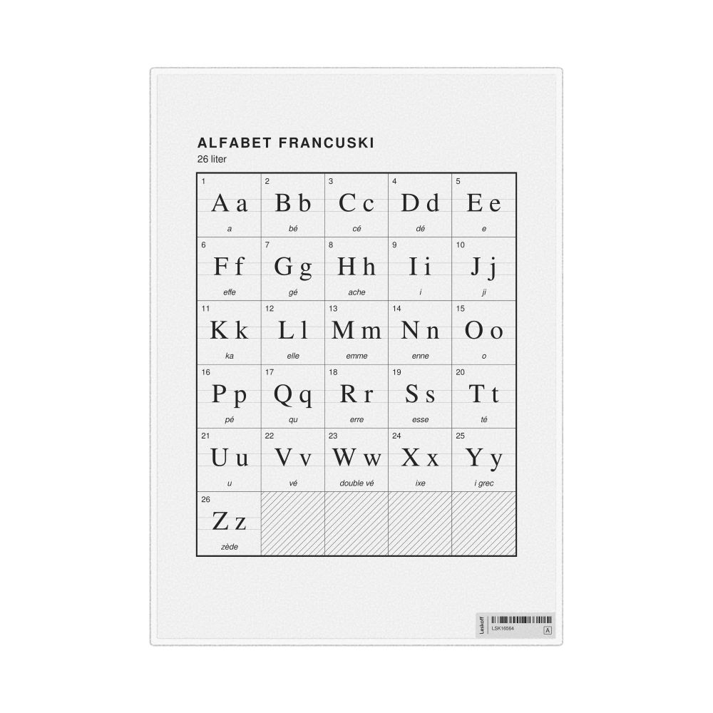 Leskoff French Alphabet Chart, 8.3 x 11.7 in (21.0 x 29.7 cm, Desk Chart, Laminated), Polish-Labeled, image 1 of 2