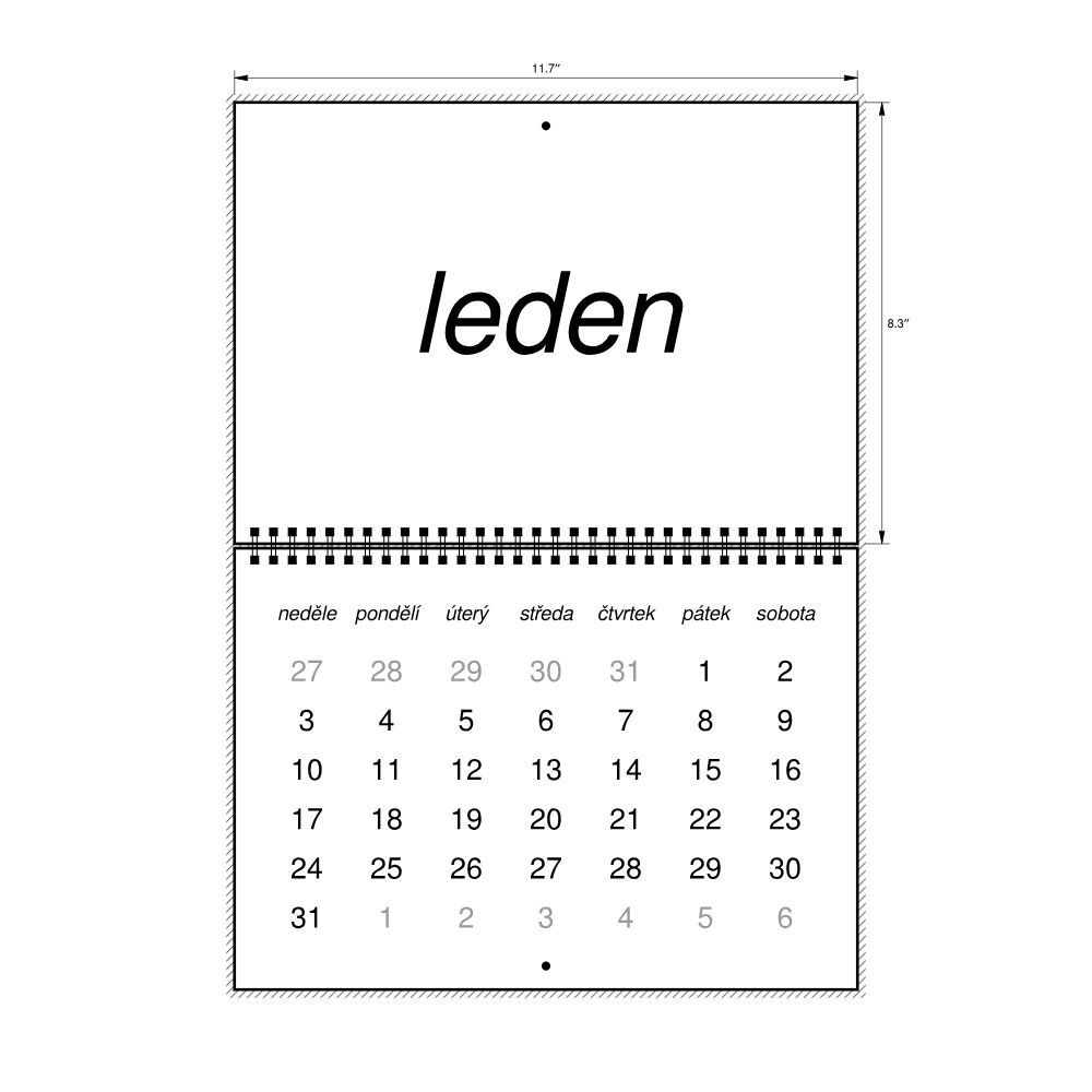Leskoff 2027 Wall Calendar, Czech-Labeled, Sunday-Start Layout, Wire-Bound, 11.7 x 8.3 in (29.7 x 21.0 cm), image 2 of 2