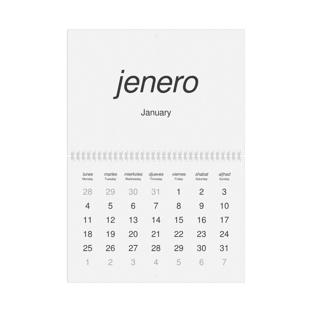 Leskoff 2027 Wall Calendar, Judaeo-Spanish/English-Labeled, Monday-Start Layout, Wire-Bound, 11.7 x 8.3 in (29.7 x 21.0 cm), image 1 of 1