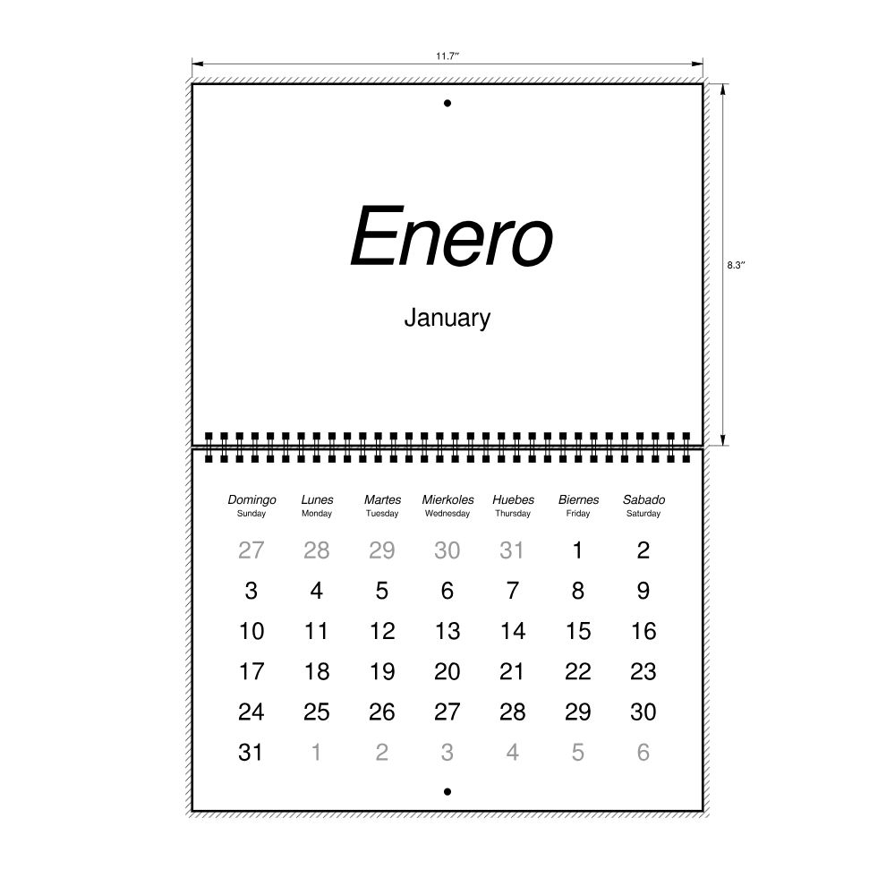 Leskoff 2027 Wall Calendar, Ilocano/English-Labeled, Sunday-Start Layout, Wire-Bound, 11.7 x 8.3 in (29.7 x 21.0 cm), image 2 of 2