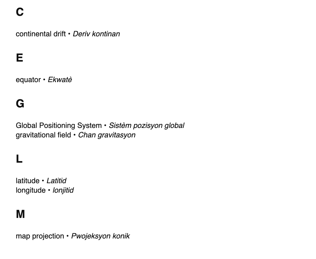 Geodesy terms in Haitian Creole
