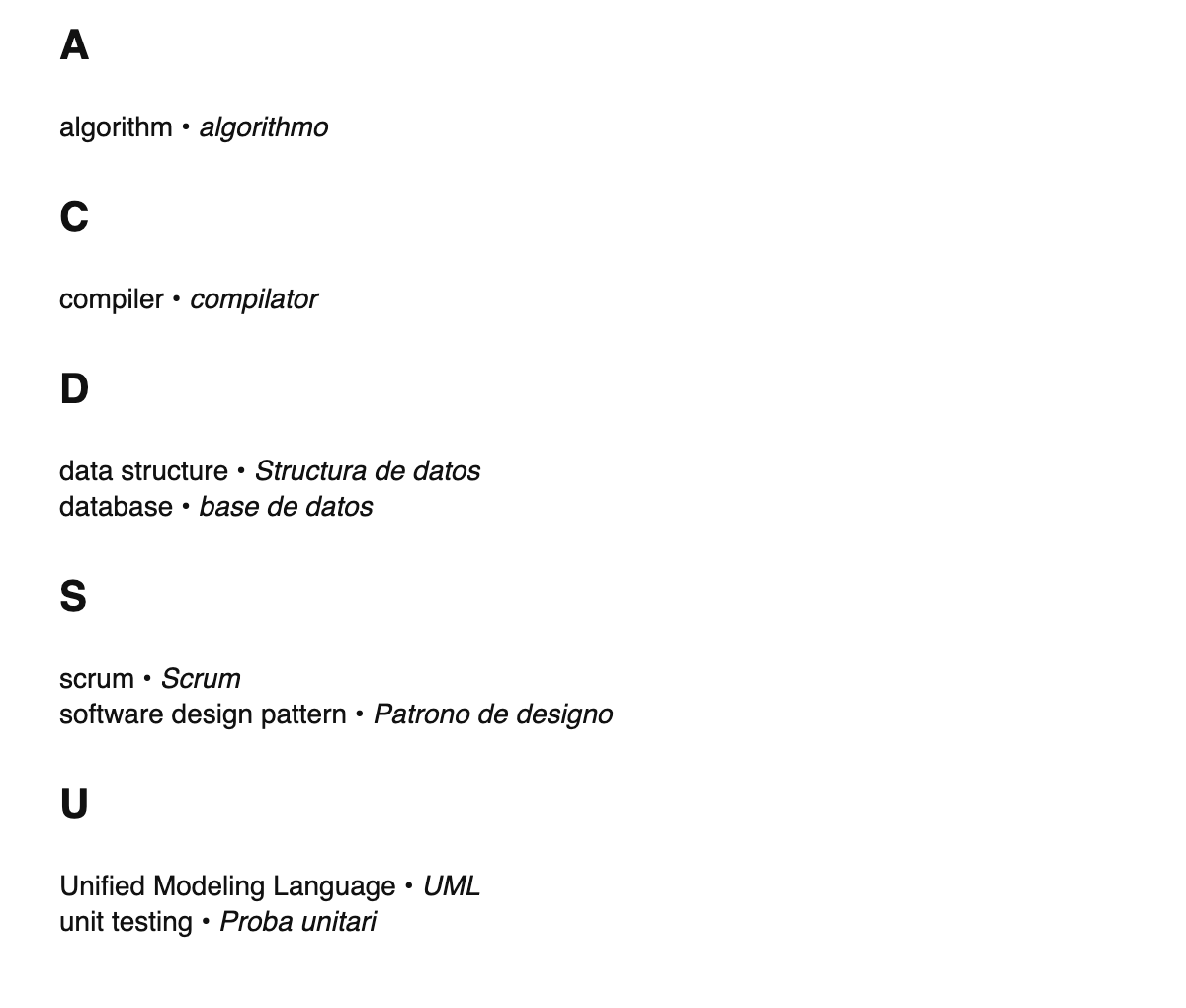Software engineering terms in Interlingua
