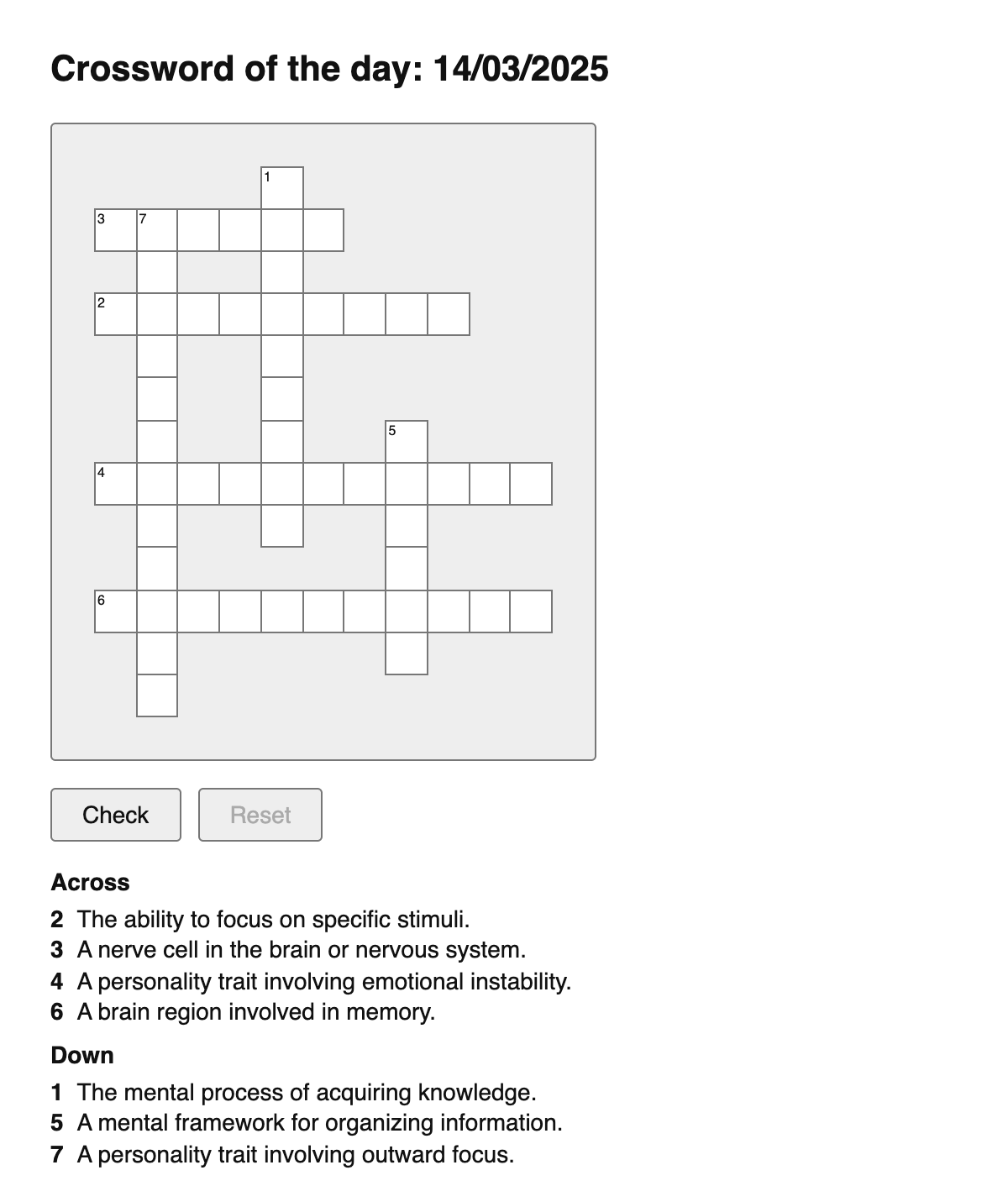 Psychology Crossword