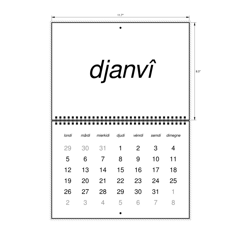 Leskoff 2026 Wall Calendar, Walloon-Labeled, Monday-Start Layout, Wire-Bound, 11.7 x 8.3 in (29.7 x 21.0 cm), image 2 of 2