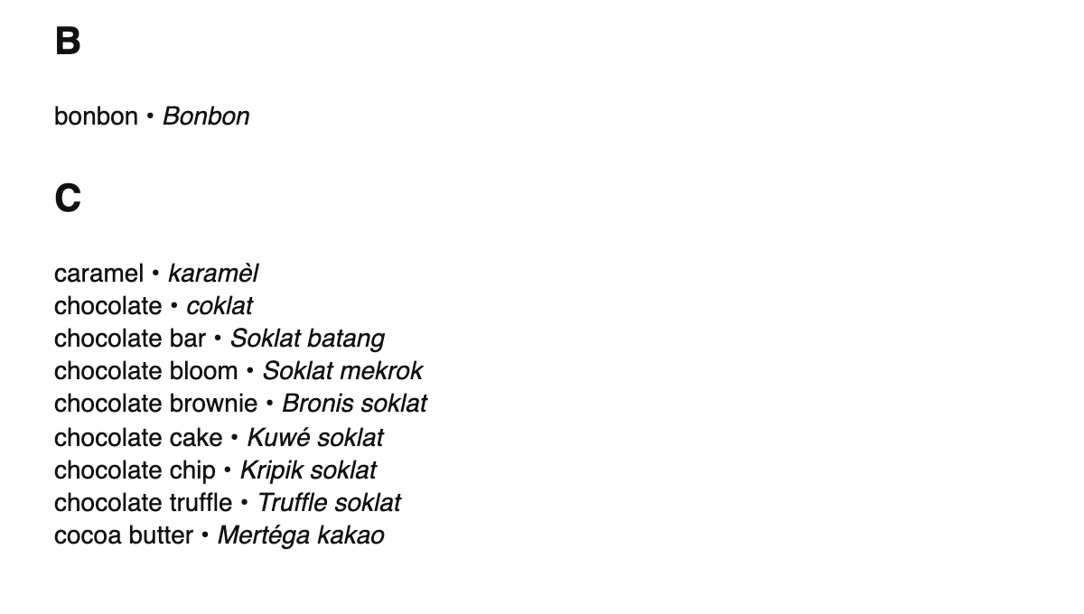 Chocolate terms in Javanese