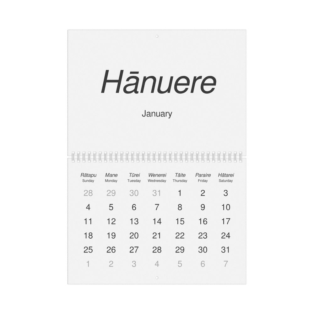 Leskoff 2026 Wall Calendar, Māori/English-Labeled, Sunday-Start Layout, Wire-Bound, 11.7 x 8.3 in (29.7 x 21.0 cm), image 1 of 1