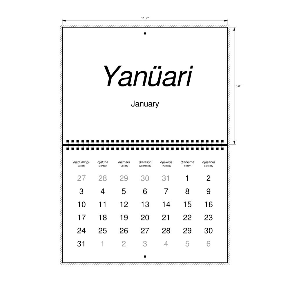 Leskoff 2027 Wall Calendar, Papiamento/English-Labeled, Sunday-Start Layout, Wire-Bound, 11.7 x 8.3 in (29.7 x 21.0 cm), image 2 of 2