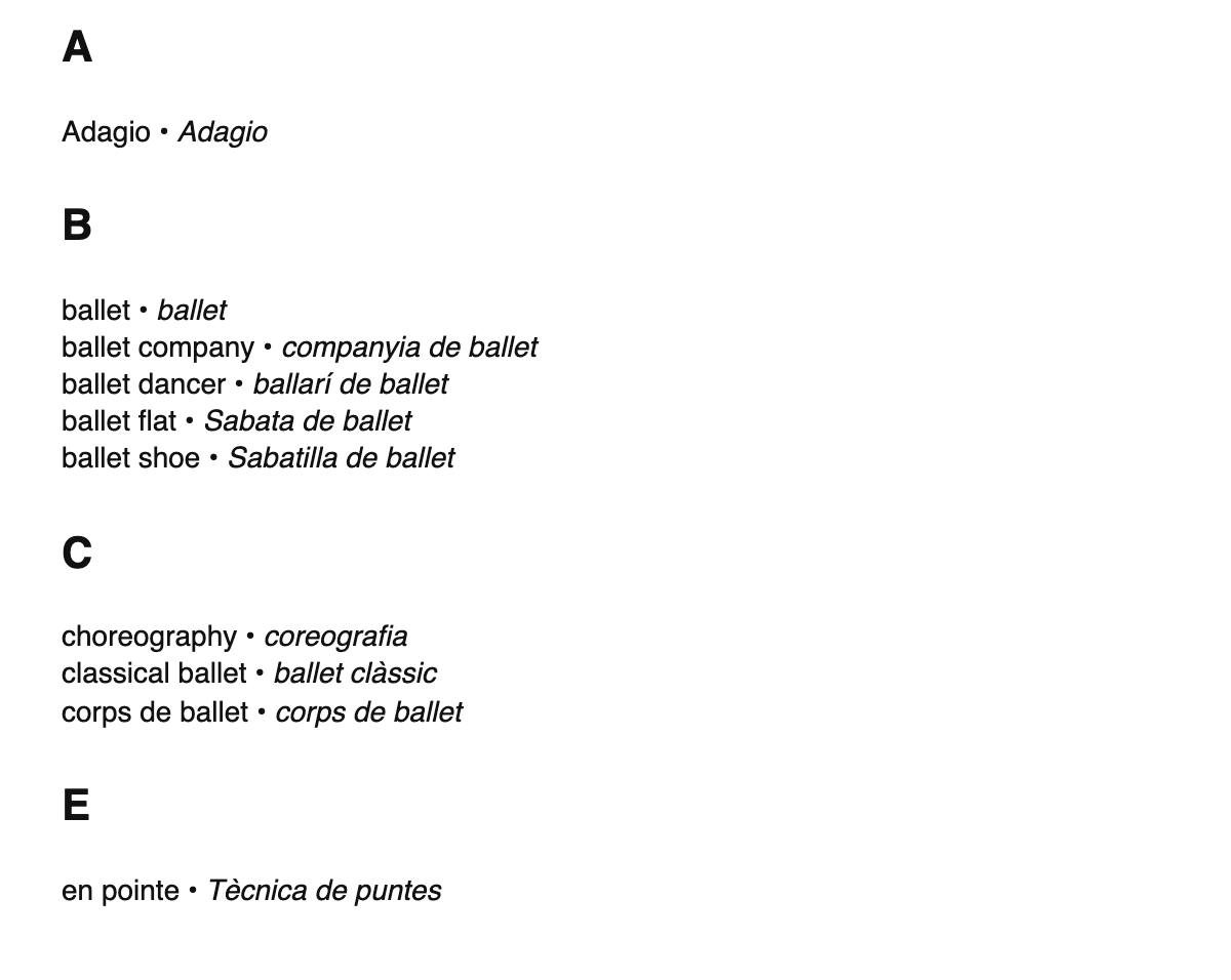 Ballet terms in Catalan