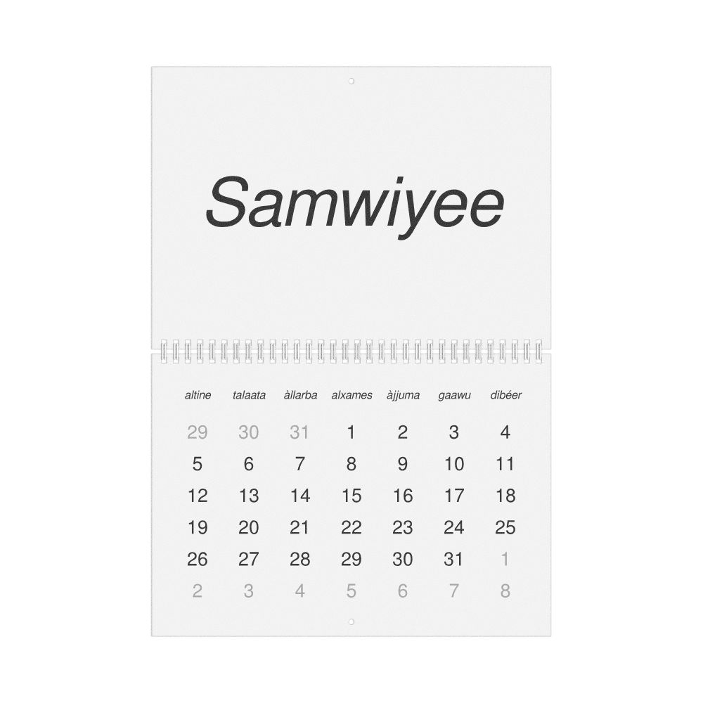 Leskoff 2026 Wall Calendar, Wolof-Labeled, Monday-Start Layout, Wire-Bound, 11.7 x 8.3 in (29.7 x 21.0 cm), image 1 of 1