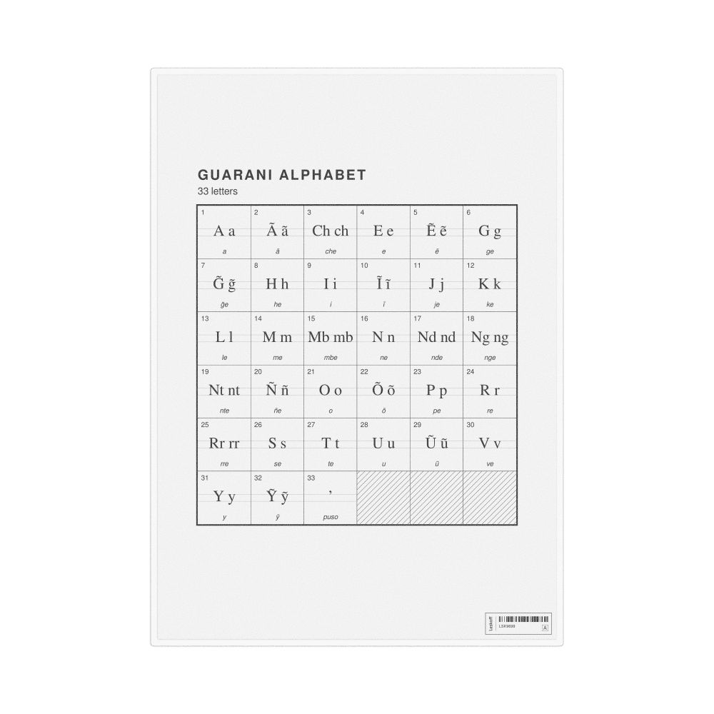 Leskoff Guarani Alphabet Chart, 8.3 x 11.7 in (21.0 x 29.7 cm, Desk Chart, Laminated), image 1 of 2